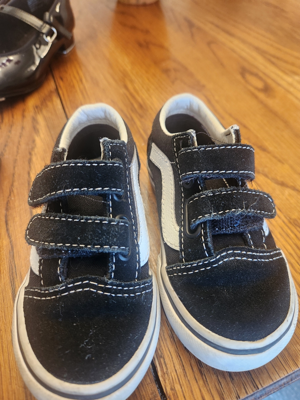 Vans Kids Black and White Velcro Skate Sneakers